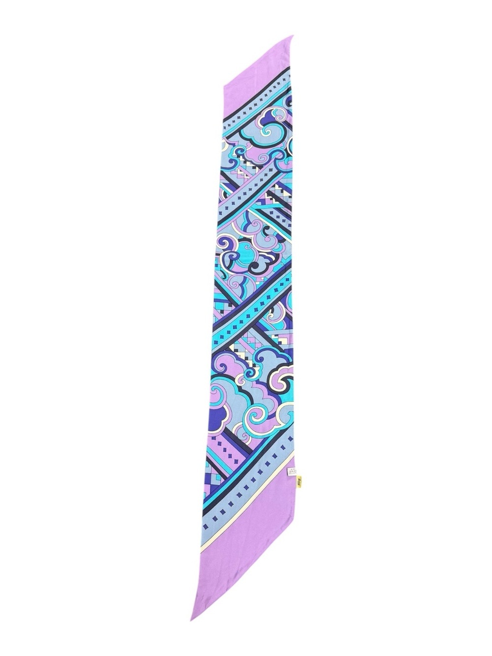 Purple Multi Geometric Print Silk Twill Scarf Skinny Bandeau Twilly Wrap